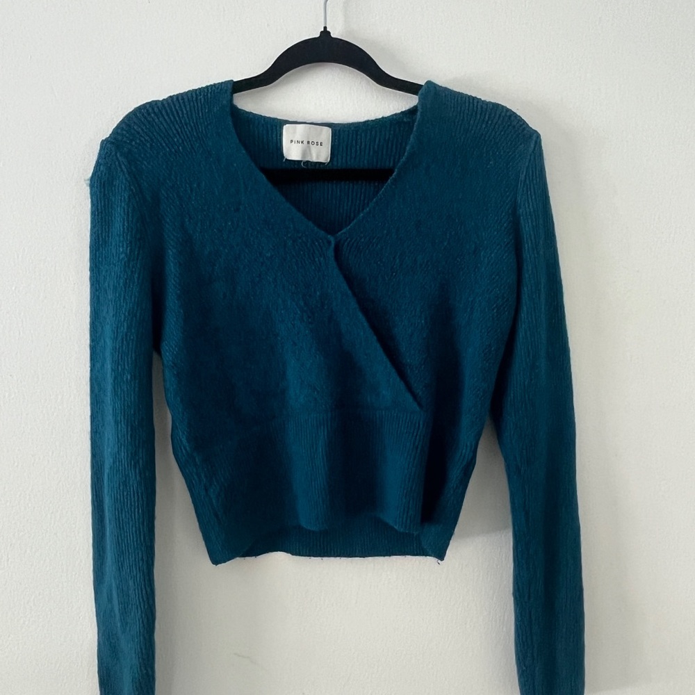 Medium cropped, dark turquoise, long-sleeve sweater, super soft